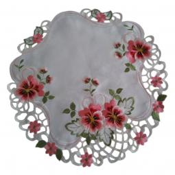 Embroidered Floral Placemat Doily With Pink Purple Flowers-KC07