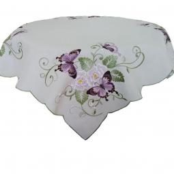 Embroidered Spring Summer Floral Tablecloth With Purple Butterfly-KC38