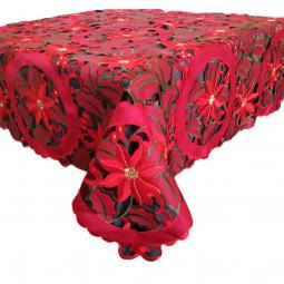 Embroidered Christmas Red Tablecloth Full Work-KC51