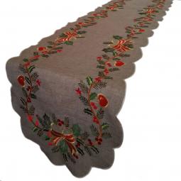 Embroidered Christmas Table Runner With Ribbon-KC27