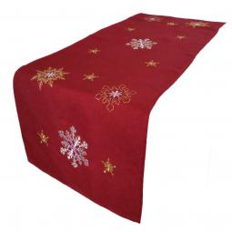 Embroidered Christmas Table Runner With Snowflakes 35X110CM-KC61