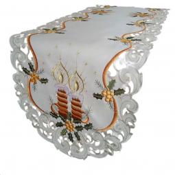 Embroidered Christmas Table Runner With Gold Candle-KC57