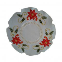 Embroidered Christmas Placemat/Doily With  Flowers---KC44