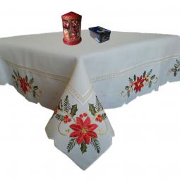 Embroidered Christmas Tablecloth With Red Flowers-KC49