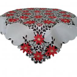 Embroidered Christmas Tablecloth With Flowers And Cutwork-KC59