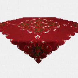Red Christmas Embroidered Tablecloth With Leaves 85X85CM/36X36