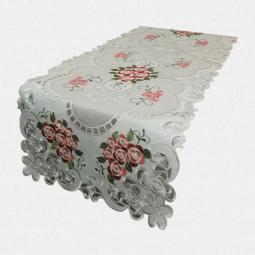 Embroidered Floral Table Runner Double Layers Organza And Satin 40X180CM---67390