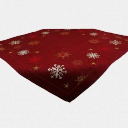 Red Embroidered Christmas Tablecloth With Snowflakes---67391