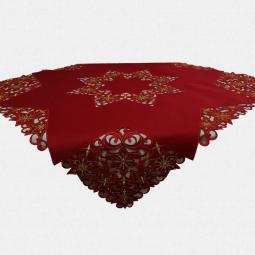 Red Christmas Embroidered Tablecloth With Christmas Stars And Cutwork 85X85CM/36X36