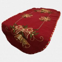 Red Embroidered Christmas Table Runner With Bells 40X85CM---67387