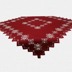 Red Embroidered Christmas Tablecloth With Snowflakes 85X85CM/36X36