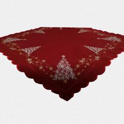 Red Christmas Embroidered Tablecloth With Tree And Star---67396