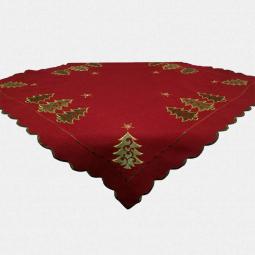 Red Christmas Embroidered Tablecloth With Christmas Tree 85X85CM/36X36