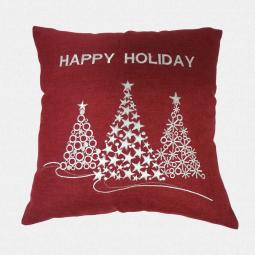 Red Embroidered Christmas Cushion Cover With Star And Snowflake 45X45CM---67397