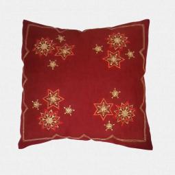 Red Embroidered  Christmas Cushion Cover With Star And Snowflake 45X45CM---67386