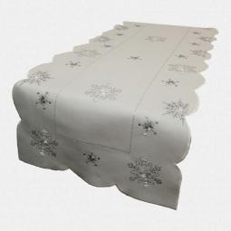 Embroidered Christmas Table Runner With Silver Snowflakes 40X140CM---67404