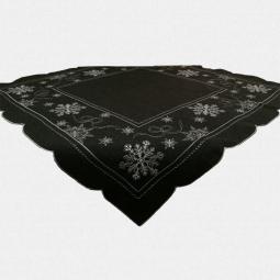 Dark Blue Grey Christmas Embroidered Tablecloth With Snowflakes 85X85CM/36X36